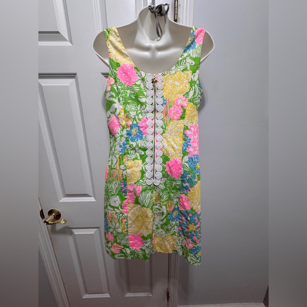 Lilly Pulitzer Floral Cathy hibiscus stroll print lace back Dobby Dress size 2 - Picture 4 of 7